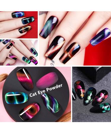 Cat Eye Chrome Nail Powder Set - Achieve Cat Eye and Chameleon Mirror Effects with 9D Galaxy Gem Glitter Pigment, Black UV Gel, and Magnetic Stick - DIY Manicure Kit - Buy Online on SooperMarket.com
