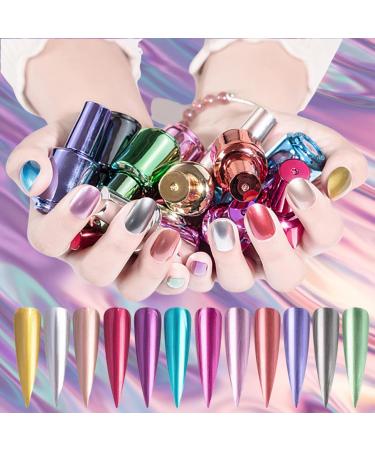 18 ml Metal Nail Polish Mirror Effect - Mirror Nail Polish Chrome Nail Polish - Mirror Effect High Gloss Gel Manicure Nail Polish - Durable Not Removable (Champagne Silver 12) - Buy Online on SooperMarket.com