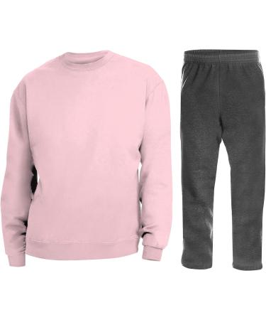 Hanes ComfortSoft Pale Pink Crew Neck Shirt and Charcoal Heather Sweatpants Set for Men - Buy Online on SooperMarket.com