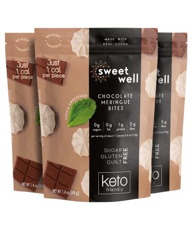 Sweetwell Keto Sugar-Free Chocolate Meringue Cookies Low Carb Low Calorie Stevia-Sweetened Snack (3-Pack)