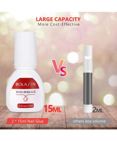 2-Pack Extra Strong Nail Glue for Tips & Broken Nails - 15ml Bottles with Brush | Bolases - Buy Online on SooperMarket.com