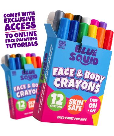 Blue Squid 12 Color Twistable Face Paint Marker Sticks Kit - Water Based Crayons for Kids & Adults | Halloween Belly Painting, Pregnancy Makeup | Body Paints Set - Buy Online on SooperMarket.com