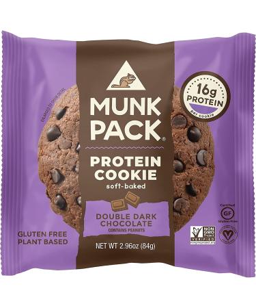 Munk Pack Protein Cookie | 16 Grams of Protein | Soft Baked | Contains Fiber | Plant Based & Vegan Snacks | Soy, Dairy & Gluten Free | Non-GMO | On the Go | Double Dark Chocolate | 12 Pack Double Dark Chocolate 12 Count (P