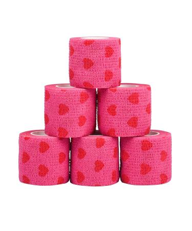 Bohue 6 Rolls Love Bandage Red Hearts Bandage Non Woven Bandage Self-Adhesive Bandages Breathable Tape for Pet Knee Ankle(5cm)