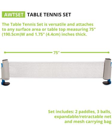 Champion Sports Table Tennis Set with Paddles, Balls, Portable Net & Post - On-The-Go Kit - Buy Online on SooperMarket.com