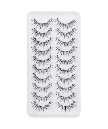 Outopen Manga Lashes 10 Pairs Pack - Japanese Anime & Korean Asian Style | Natural Look, Wispy Spiky, Short Fake Eyelashes with Clear Band - C-Clear Band Y6 | 8-13mm - Buy Online on SooperMarket.com