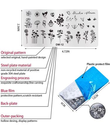 RUNRAYAY Nail Stamping Plates Set 6Pcs Nail Templates with Stamper & Scraper Nail Stamper Nail Art Plates Kits Template Plates Leaves Flowers Animal Holiday Design A + Tools - Buy Online on SooperMarket.com