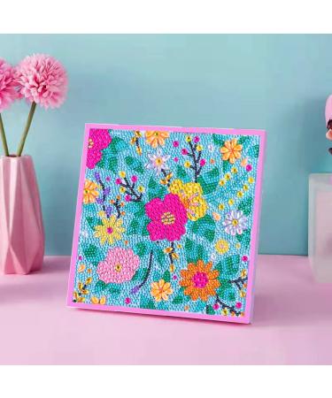 Blossomy Flower Diamond Painting Kits for Kids with Wooden Frame Girls Art Crafts Rhinestone Cross Stitch Flowers Diamond Paint Gem by Number Kits for Birthday Gifts for Home Leisure Wall Decoration Flower with Frame