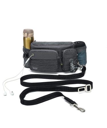 TUDEQU 4-IN-1 Hands Free Dog Zero Shock Absorbing Bungee Leash with a Multifunctional Waist Bag DARK GREY one size