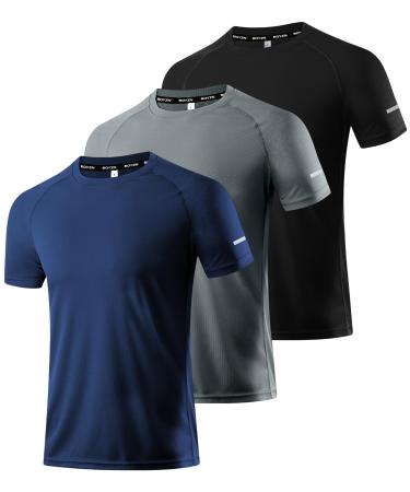 Boyzn 1 3 or 5 Pack Sport Tshirts men short arm T-shirt functional shirt running shirt quick-drying breathable sport shirt summer fitness shirt training shirt for running workout bodybuilding xl 3 Pack-black/marine/dark gray