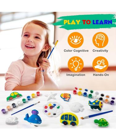 Tigerhu Arts and Crafts for Kids - 27 Painting Figurines with Paint, Pens, Brush, Palette, Magnets, Stickers - DIY Painting Kit for Ages 4-8 - Buy Online on SooperMarket.com