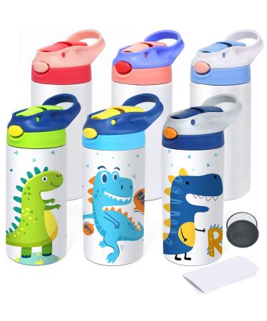 Mocaru Kids Sublimation Tumbler 12oz Sublimation Kids Water Bottle with One-click Pop-up Straw Lid and Handle Stainless Steel Insulated Sublimation Kids Sippy Cups Blanks with Shrink Films(6 Pack) 6pcs