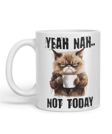 Vixar Yeah Nah.. Not Today Cat Gift Sarcastic Joke Ceramic Coloured Mug Cup for Tea Coffee Hot Brew 330ml 11Oz (White)