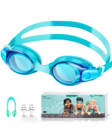 Swimming glasses children diving goggles for boys and girls anti-UV protection no leak of swimming goggles anti-fitting waterproof swimming goggles set with earplugs and nasal clip blue