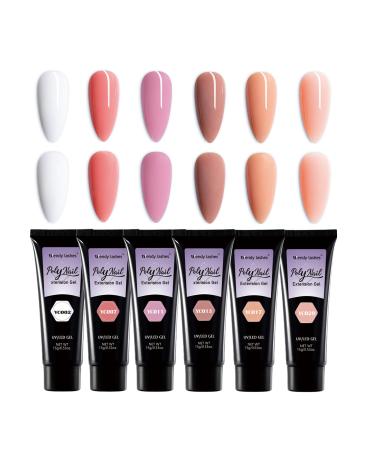 Nail Extension Gel Kit Nude Pink White 6 Colors 15ml Poly Nail Gel Nail Builder Gel Nail Enhancement Gel Set for Home DIY Nail French Manicure(Nail Poly Gel-CS) 6 Colors-NUDE