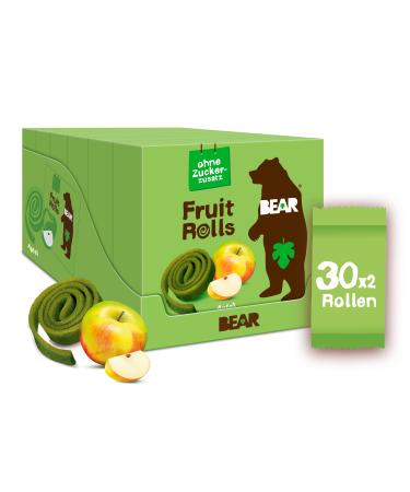 Bear Fruit Rolling Apple |100% natural ingredientsWithout the addition of sugar |Healthy snack for children & adults |30 bags x 20g |600g green