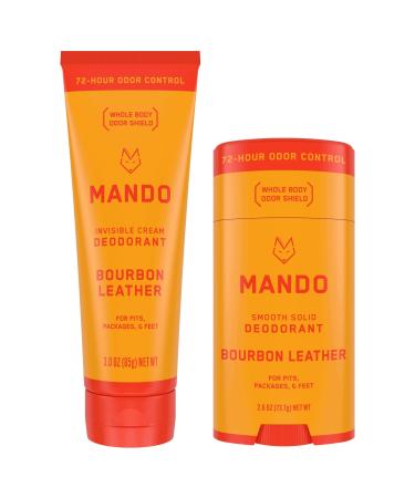 Mando Bourbon Leather Body Deodorant - 72 Hour Odor Control Aluminum Free Baking Soda Free - 3.0 Oz Tube and 2.6 Oz Solid Stick