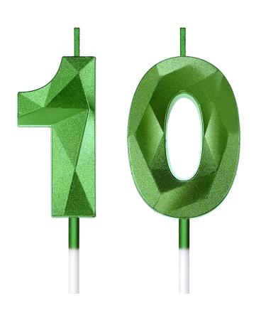 10th Birthday Candles Cake Numeral Candles Happy Birthday Cake Candles Topper Decoration 3D Number Candles Cupcake Topper for Birthday Wedding Anniversary Celebration Supplies (Green)