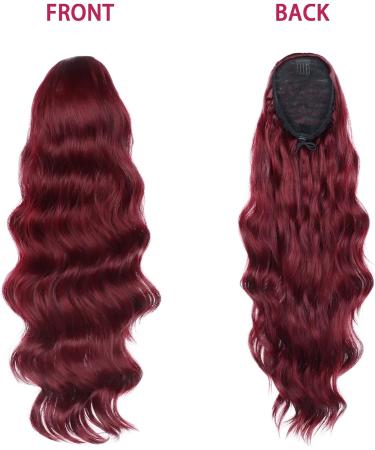 YEESHEDO Wine Red Long Wavy 24 Drawstring Ponytail Hair Extension - Clip-in Curly Synthetic Hairpiece for Women - Buy Online on SooperMarket.com