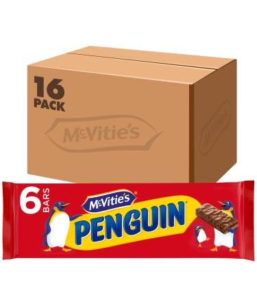McVities Penguin Milk Chocolate Biscuit Bar 6 Pack (16 Packs of 6) 147.6g (Pack of 16)