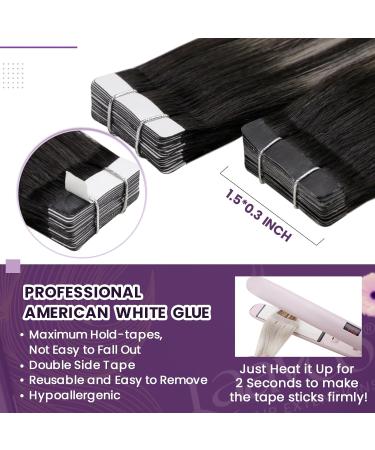 LAAVOO Ombre Tape In Hair Extensions | Real Remy Hair | Black Silver Balayage | 50cm | 20 Pcs #1B/S/1B | International Shipping - Buy Online on SooperMarket.com