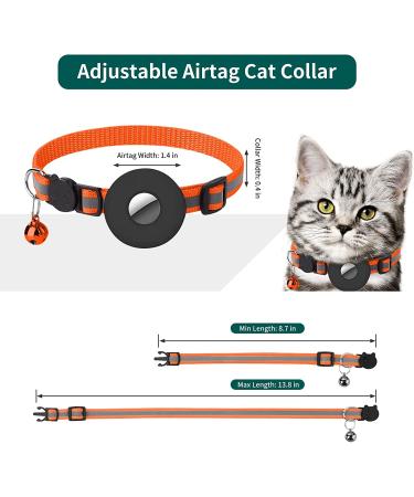 Reflective Airtag Cat Collar with Bell | Waterproof Holder Case for Apple Airtag | Breakaway Safety Buckle | Orange - Ideal for Cat or Kitten - Buy Online on SooperMarket.com