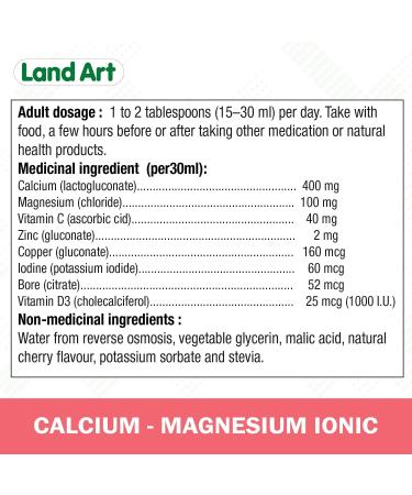 Liquid Ionic Calcium Magnesium Formula with Vitamin D Vitamin C and Zinc - Maintain Healthy and Stronger Bones - 500ml - Cherry Flavor - Non-GMO Gluten Free Sugar Free - Made in Canada - Buy Online on SooperMarket.com