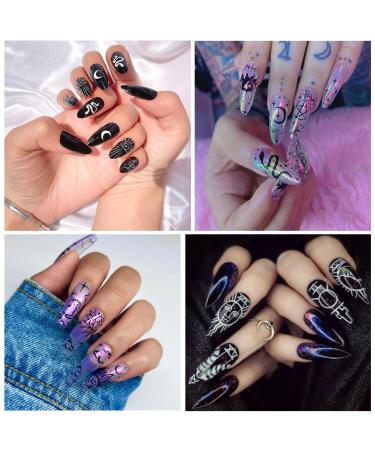 Stylish 3D Metallic Nail Art Stickers - Silver Moon Star & Snake Designs - Luxury Self-Adhesive Decals for DIY Manicure Decoration - Buy Online on SooperMarket.com