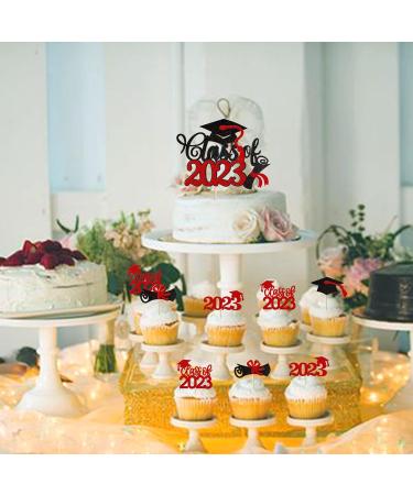 Rsstarxi 25 Pack 2023 Graduation Theme Cake Topper Class of 2023 Cupcake Toppers Glitter Class of 2023 Grad Cap Diploma Cupcake Picks 2023 Graduation Party Cake Decorations Supplies Red Design 6 Red - Buy Online on SooperMarket.com