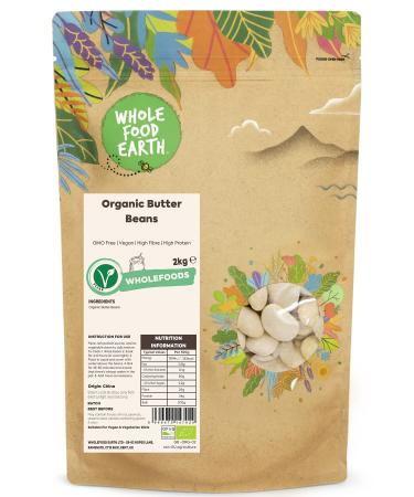 Wholefood Earth Organic Butter Beans 2kg GMO Free | Vegan | High Fibre | High Protein | Certified Organic
