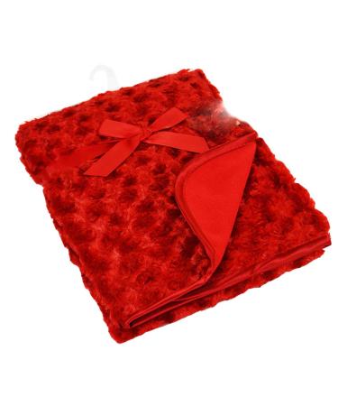 Soft Touch Baby Boys Girls Rosebud Fleece Blanket Wrap Shawl Satin Trim & Fleece Back FBP66 (Red)