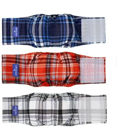 Micoooyo washable belly bands for male |Reusable dog diapers |Suction -able dog wrap with adjustable closure - Xsmall (3 -pack checkered red & blue & gray) red & blue & gray newborn 17.8-22.8cm (waist)