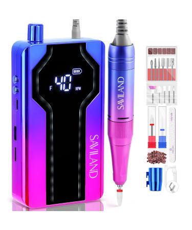 Saviland Professional Electric Nail Drill Kit: 40000RPM Electric Nail Files 04-purple Blue Gradient Nail Drill