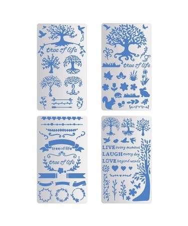 BENECREAT 4PCS 4x7 Inch Tree of Life Metal Stencils Animal Leaves Vine Stencils Templates for Wood Carving, Drawings and Woodburning, Engraving and Scrapbooking Project 4 Tree of Life