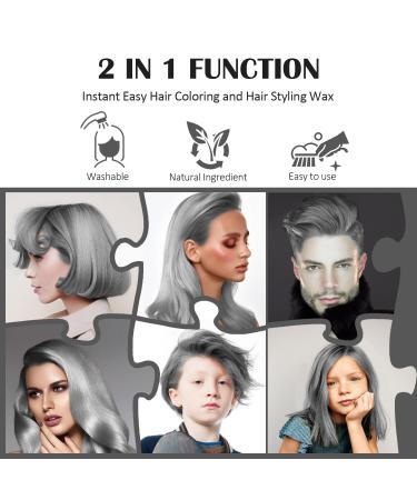 Gray Styling Hair Temporary Color Wax - Silver Grey Instant Hairstyle Cream with Gloves & Cape for Cosplay Halloween & DIY Beauty - Buy Online on SooperMarket.com