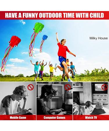 3 Pack Octopus Kite Set - Easy Flyer Beach Kites for Kids & Adults - Blue/Green/Red - 100M Kite String Included - Buy Online on SooperMarket.com