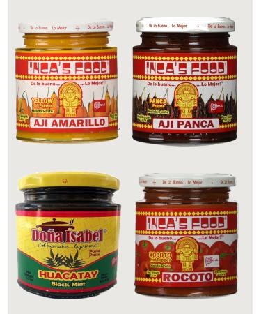 Inca's Food Mixed Sampler - Aji Amarillo, Aji Panca, Huacatay, and Aji Rocoto - (4) 7.5 Oz Jars