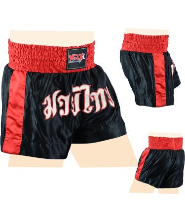 MRX Men's Boxing Shorts - Black/Red, Large | Training & Fighting Muay Thai MMA BJJ Kickboxing Trunks - Buy Online on SooperMarket.com