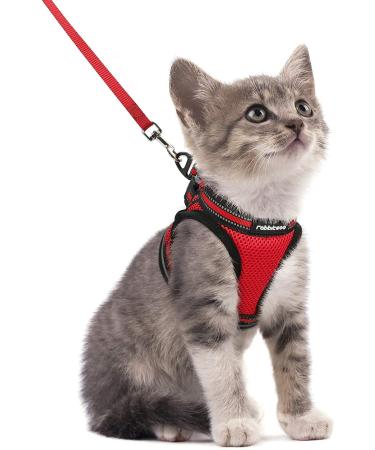 Rabbitgoo cat dishes cat linen set cat dishes with leash dishes cats outbreakingly adjustable soft with reflective stripes for cats kitten puppies cat harness leash red s s (1 Pack) red