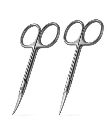 BEZOX 2 PIECE Professional Nail Scissors - Extra Sharp Nail Scissors with Curved Blade and Straight Blade Dark Silver
