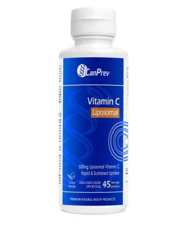 CanPrev Liposomal Vitamin C 500mg with Vitamin E 10 IU 225ml - Citrus Vanilla Flavor - Liquid Vitamin C Complex - Enhanced Absorption - Antioxidant Supplement - Maintenance of Bones Teeth & Gums
