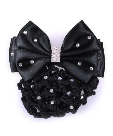 QHP hair clip Clique hair bow decorated with hair net and rhinestones (black) Black/black
