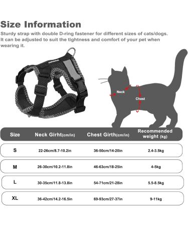 Adjustable Reflective Black XL Cat Harness and Leash Set - Escape Proof Vest for Cats and Dogs - Buy Online on SooperMarket.com