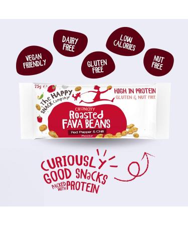 Healthy Vegan Roasted Fava Beans - Red Pepper & Chilli Snacks | Gluten-Free Protein-Rich 20 Pack (25g each) - The Happy Snack Company - Buy Online on SooperMarket.com