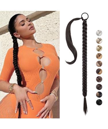 REECHO DIY Braid Ponytail Extension Long Straight Wrap Around Ponytail Hair Extensions Natural Soft Synthetic Hairpieces for Women - Black Brown 140g 26Inch-140g Black Brown
