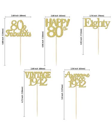 Gold Glitter 80th Birthday Cupcake Toppers - Vintage 1942 | Awesome Since 1942 | Hello 80 | Seventy & Fabulous Cake Decorations - Buy Online on SooperMarket.com