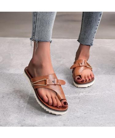 Evzosrz Women's Orthopedic Ring Toe Sandals - Brown, Size 9 | Casual Summer Beach Retro Orthotic Slides - Buy Online on SooperMarket.com