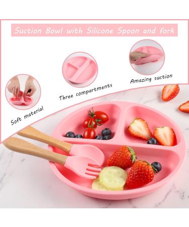6-Piece Silicone Baby Weaning Set in Pink | Bib, Plate, Bowl, Cup, Fork & Spoon for Babies, Toddlers & Kids - Buy Online on SooperMarket.com