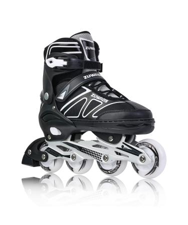 KIKSTYO Adjustable Inline Skates for Kids and Adults,Women Blades Roller Skates with Full Light Up Wheels for Girls and Boys Outdoor Black Size X-Large(7M/8W-10M/11W US) Negro