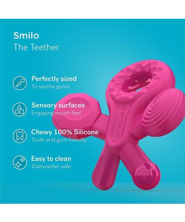 Smilo Champ Baby Teether - Soft Silicone Teething Toy for Babies 3+ Months - 5 Textured Structures for Gum Massage - Plum - Buy Online on SooperMarket.com